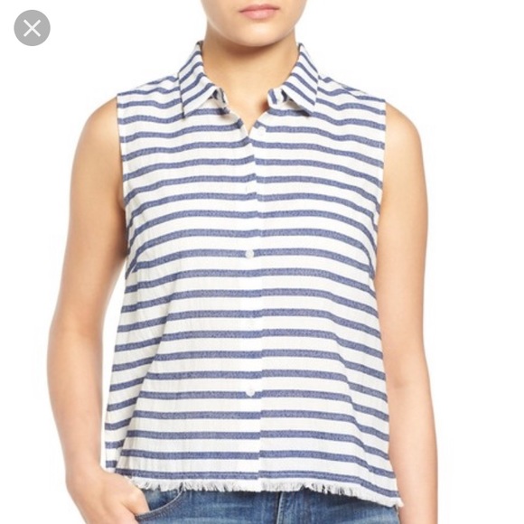 Madewell moment striped sleeveless shirt fringe - Picture 5 of 8